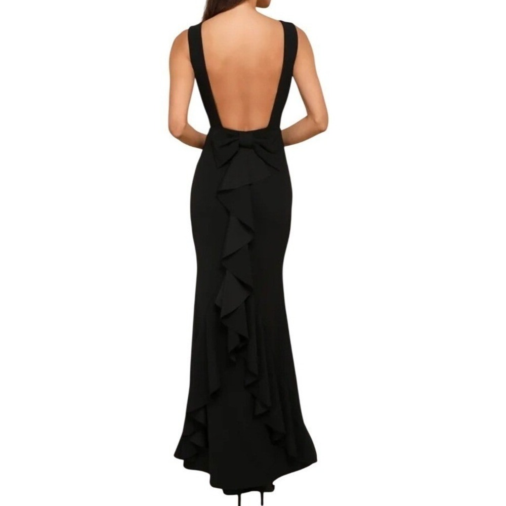 NWT Lulus Exquisite Refinement Black Backless Bow Ruffled Maxi Dress S Formal - Picture 3 of 14